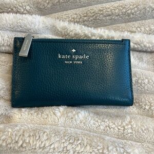 Kate Spade New York Teal Pebbled Leather Wallet & Raised Logo